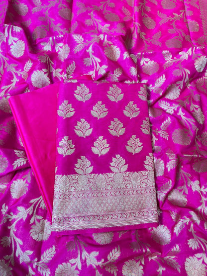 Magenta Katan Upada Silk Floral Zari Boota Banarasi Suit with Alfi Zari Jaal Dupatta 125DAN_KU16