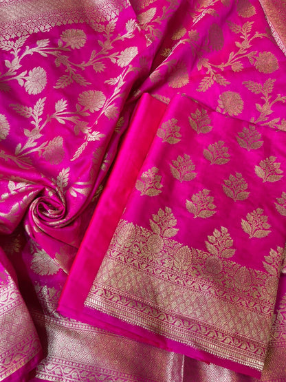 Magenta Katan Upada Silk Floral Zari Boota Banarasi Suit with Alfi Zari Jaal Dupatta 125DAN_KU16