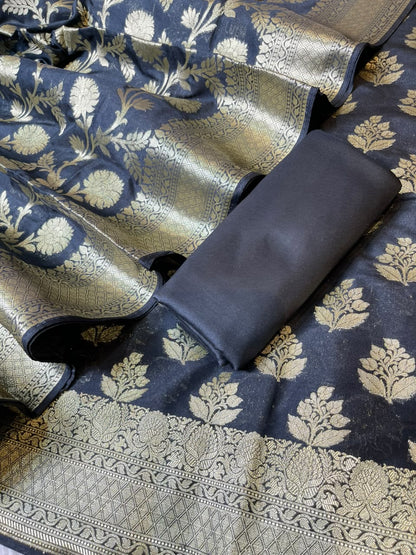 Black Katan Upada Silk Floral Zari Boota Banarasi Suit with Alfi Zari Jaal Dupatta 125DAN_KU8