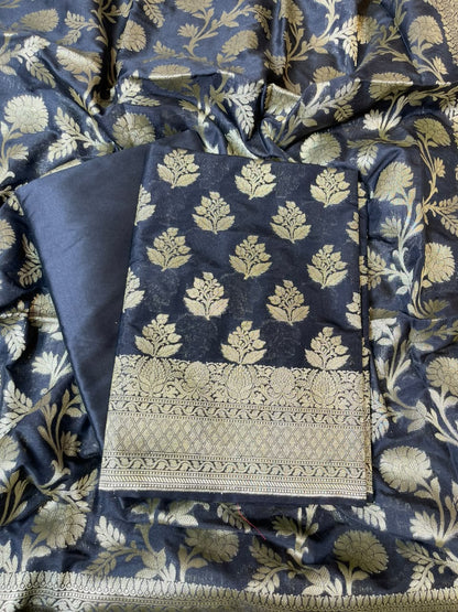 Black Katan Upada Silk Floral Zari Boota Banarasi Suit with Alfi Zari Jaal Dupatta 125DAN_KU8