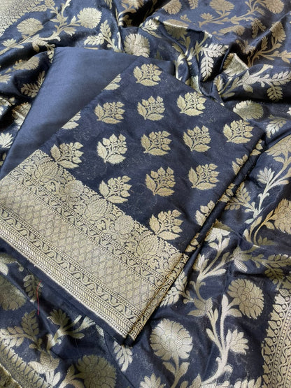 Black Katan Upada Silk Floral Zari Boota Banarasi Suit with Alfi Zari Jaal Dupatta 125DAN_KU8
