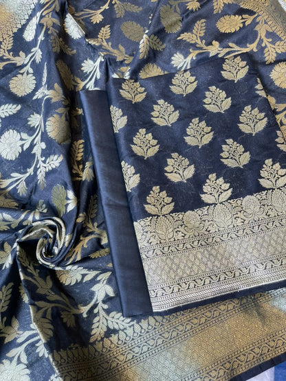 Black Katan Upada Silk Floral Zari Boota Banarasi Suit with Alfi Zari Jaal Dupatta 125DAN_KU8