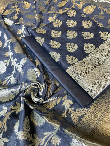 Black Katan Upada Silk Floral Zari Boota Banarasi Suit with Alfi Zari Jaal Dupatta 125DAN_KU8