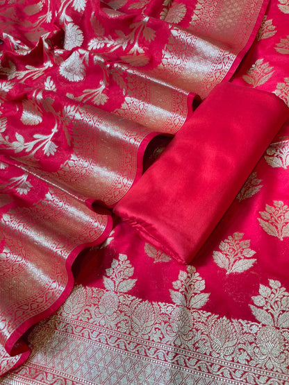 Red Katan Upada Silk Floral Zari Boota Banarasi Suit with Alfi Zari Jaal Dupatta 125DAN_KU9