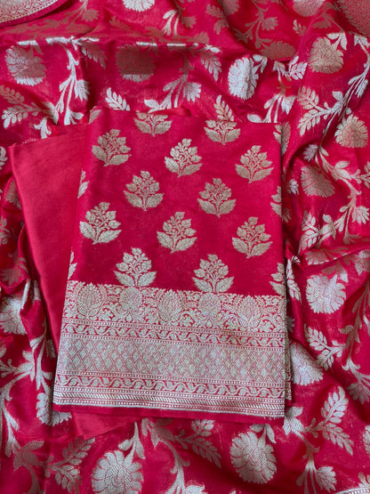 Red Katan Upada Silk Floral Zari Boota Banarasi Suit with Alfi Zari Jaal Dupatta 125DAN_KU9