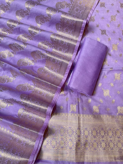 Lavander Semi Chiniya Silk Floral Zari Booti Banarasi Suit with Lehriya Jaal Dupatta 125DAN_SC10
