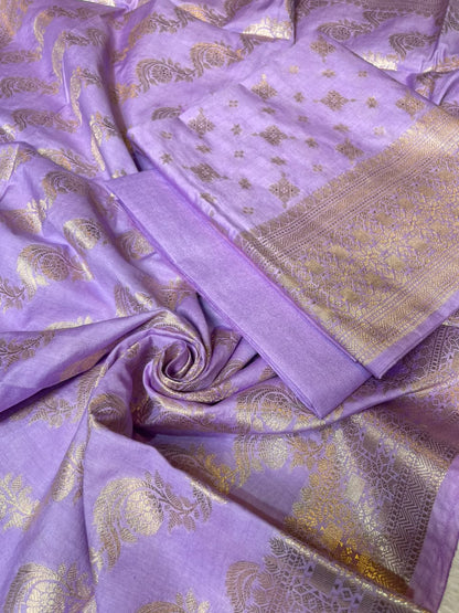 Lavander Semi Chiniya Silk Floral Zari Booti Banarasi Suit with Lehriya Jaal Dupatta 125DAN_SC10