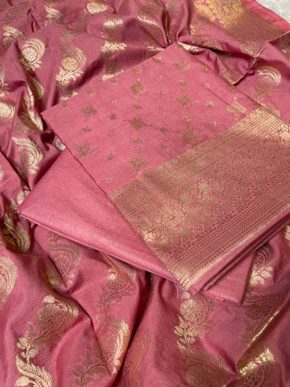 Rose Pink Semi Chiniya Silk Floral Zari Booti Banarasi Suit with Lehriya Jaal Dupatta 125DAN_SC11