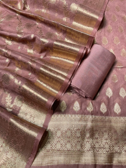 Mauve Semi Chiniya Silk Floral Zari Booti Banarasi Suit with Lehriya Jaal Dupatta 125DAN_SC1