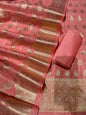 Peach Semi Chiniya Silk Floral Zari Booti Banarasi Suit with Lehriya Jaal Dupatta 125DAN_SC2