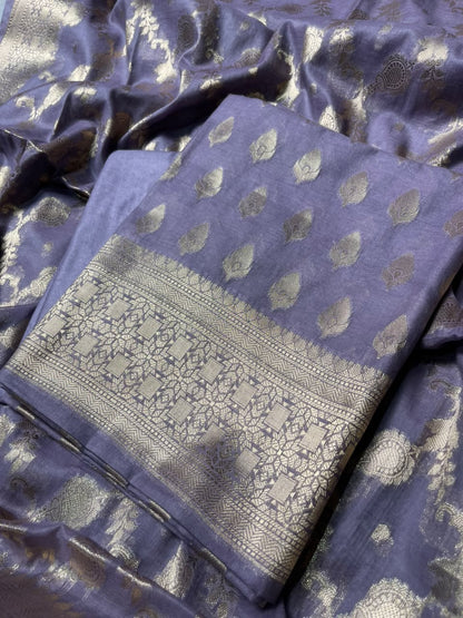 Dusty Lavender Semi Chiniya Silk Floral Zari Booti Banarasi Suit with Lehriya Jaal Dupatta 125DAN_SC4