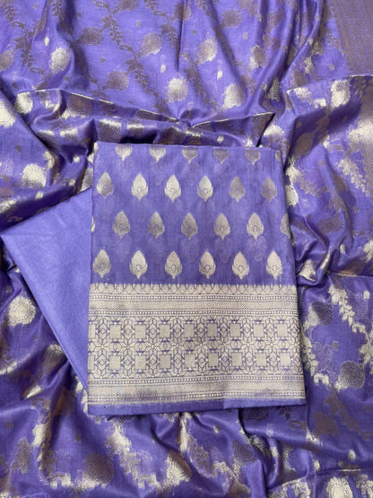 Light Lavender Semi Chiniya Silk Floral Zari Booti Banarasi Suit with Lehriya Jaal Dupatta 125DAN_SC5