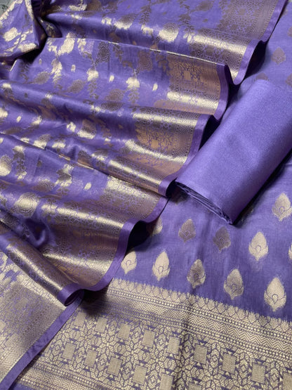 Light Lavender Semi Chiniya Silk Floral Zari Booti Banarasi Suit with Lehriya Jaal Dupatta 125DAN_SC5
