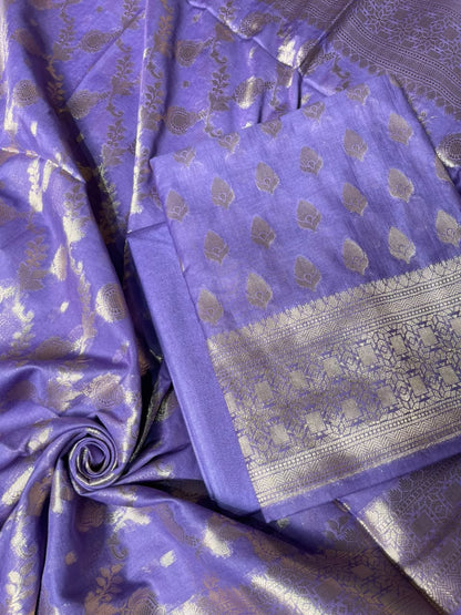Light Lavender Semi Chiniya Silk Floral Zari Booti Banarasi Suit with Lehriya Jaal Dupatta 125DAN_SC5