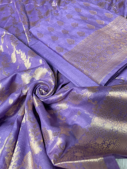 Light Lavender Semi Chiniya Silk Floral Zari Booti Banarasi Suit with Lehriya Jaal Dupatta 125DAN_SC5