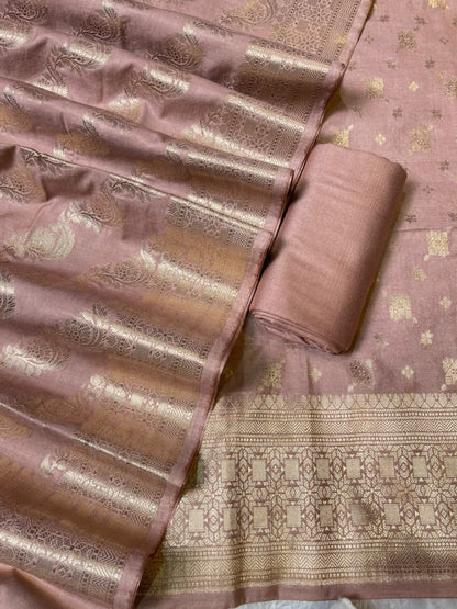 Dusty Rose Semi Chiniya Silk Floral Zari Booti Banarasi Suit with Lehriya Jaal Dupatta 125DAN_SC9