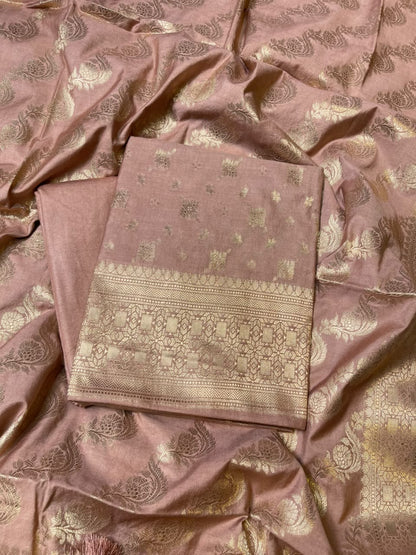 Dusty Rose Semi Chiniya Silk Floral Zari Booti Banarasi Suit with Lehriya Jaal Dupatta 125DAN_SC9