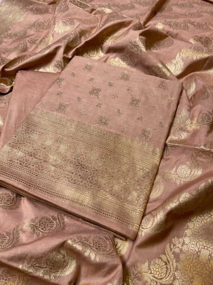 Dusty Rose Semi Chiniya Silk Floral Zari Booti Banarasi Suit with Lehriya Jaal Dupatta 125DAN_SC9