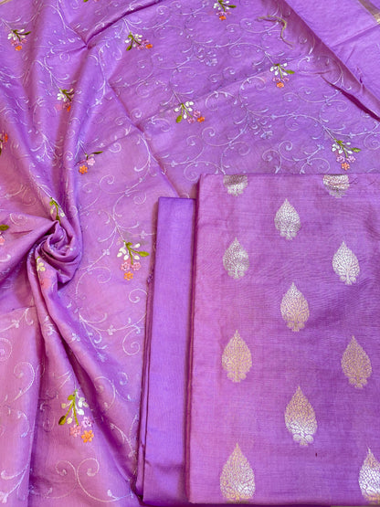 Purple Cotton Dyable Floral Zari Booti with Embroidery Resham Dupatta Banarasi Suit 125IM_DCS24