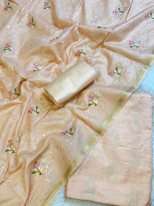 Orange Cotton Dyable Floral Zari Booti with Embroidery Resham Dupatta Banarasi Suit 125IM_DCS26