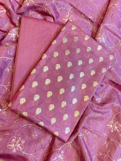 Wine Mercerise Cotton Floral Zari Booti with Embroidery Dupatta Banarasi Suit 125IM_PCME5