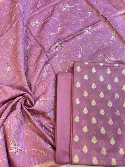 Wine Mercerise Cotton Floral Zari Booti with Embroidery Dupatta Banarasi Suit 125IM_PCME5