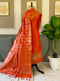 Rust Orange Silk Zari Temple Daman Banarasi Suit With Floral Zari Jaal Dupatta 125PNJ_SL1