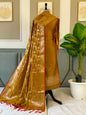 Mustard Yellow Silk Zari Temple Daman Banarasi Suit With Floral Zari Jaal Dupatta 125PNJ_SL4