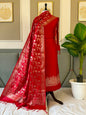 Classic Red Silk Zari Temple Daman Banarasi Suit With Floral Zari Jaal Dupatta 125PNJ_SL6