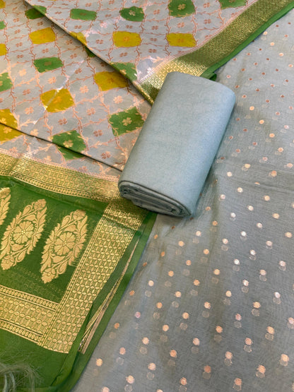 Seagreen Mercerise Silk Chunri Zari Booti Banarasi Suit with Rangkaat Dupatta 125SKL_MSRS2