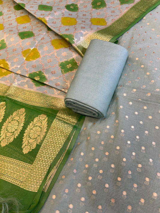 Seagreen Mercerise Silk Chunri Zari Booti Banarasi Suit with Rangkaat Dupatta 125SKL_MSRS2