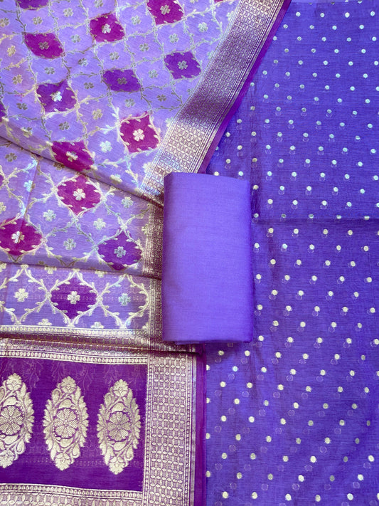 Purple Mercerise Silk Chunri Zari Booti Banarasi Suit with Rangkaat Dupatta 125SKL_MSRS3