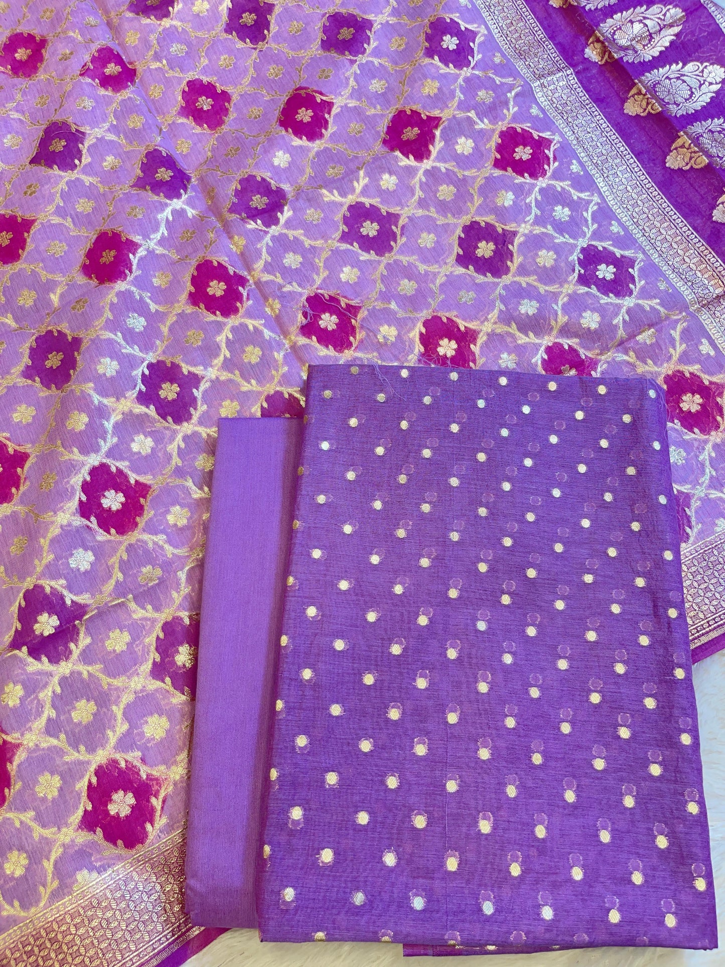 Purple Mercerise Silk Chunri Zari Booti Banarasi Suit with Rangkaat Dupatta 125SKL_MSRS3