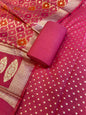 Dark Pink Mercerise Silk Chunri Zari Booti Banarasi Suit with Rangkaat Dupatta 125SKL_MSRS4