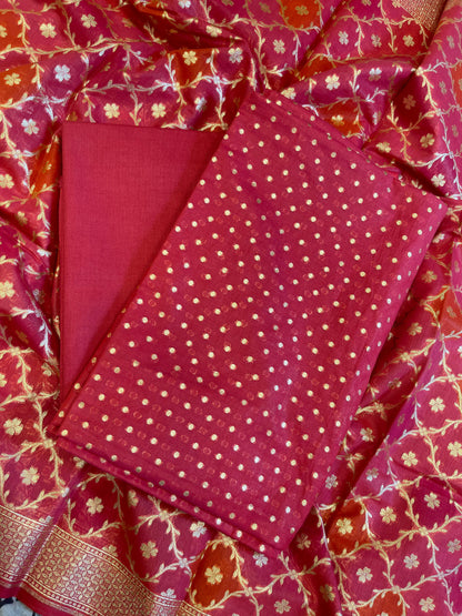 Dark Pink Mercerise Silk Chunri Zari Booti Banarasi Suit with Rangkaat Dupatta 125SKL_MSRS4