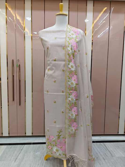 Mauve Kota Check Multi Resham Embroidery Banarasi Suit with Cutwork Dupatta12JJ_KC5