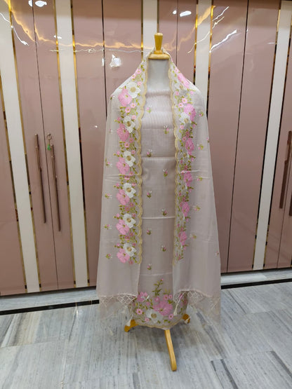 Mauve Kota Check Multi Resham Embroidery Banarasi Suit with Cutwork Dupatta 12JJ_KC5
