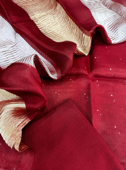 Maroon Mul Cotton Abla work Banarasi Suit with Organza Silk Sona Rupa Dupatta12JJ_MLC6