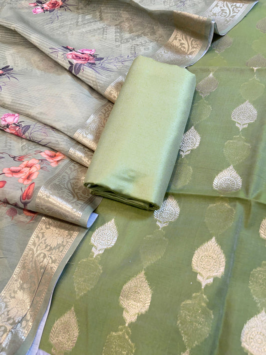 Pista Green Floral Zari Booti with Digital Print Dupatta Banarasi Suit 12SHL_CP1