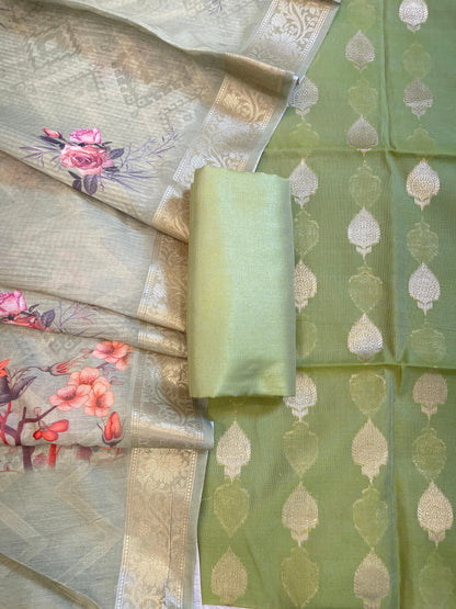 Pista Green Floral Zari Booti with Digital Print Dupatta Banarasi Suit 12SHL_CP1