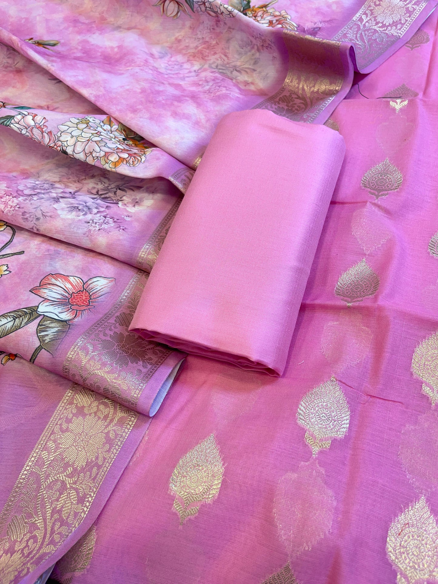 Baby Pink Floral Zari Booti with Digital Print Dupatta Banarasi Suit 12SHL_CP2