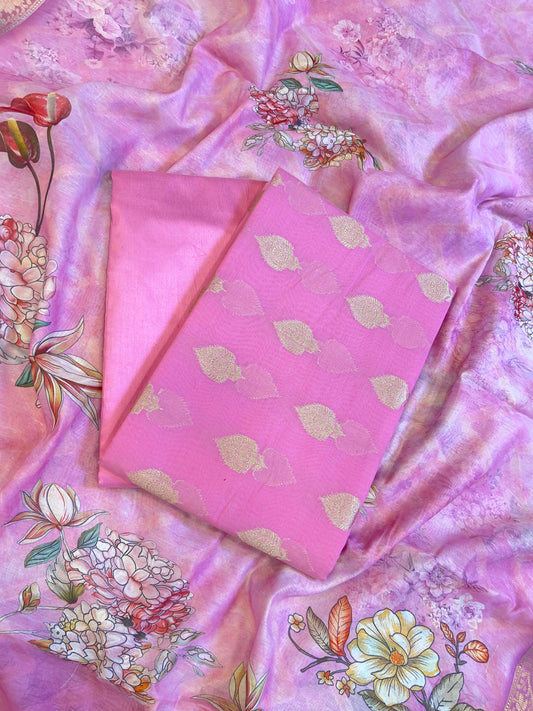 Baby Pink Floral Zari Booti with Digital Print Dupatta Banarasi Suit 12SHL_CP2