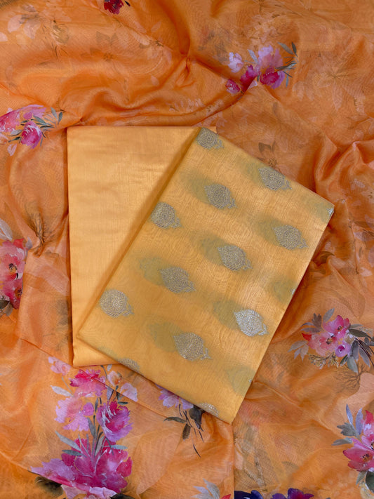 Orange Floral Zari Booti with Digital Print Dupatta Banarasi Suit 12SHL_CP3