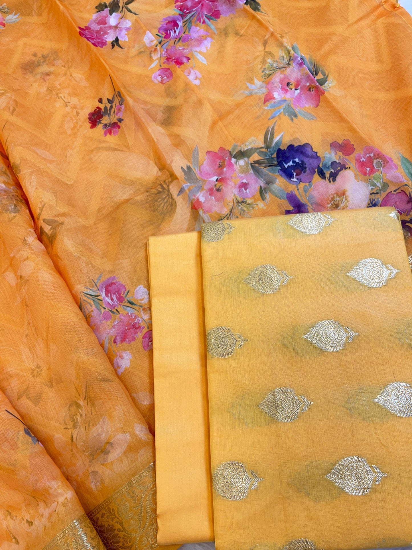 Orange Floral Zari Booti with Digital Print Dupatta Banarasi Suit 12SHL_CP3