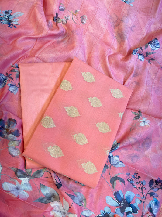 Peach Floral Zari Booti with Digital Print Dupatta Banarasi Suit 12SHL_CP4