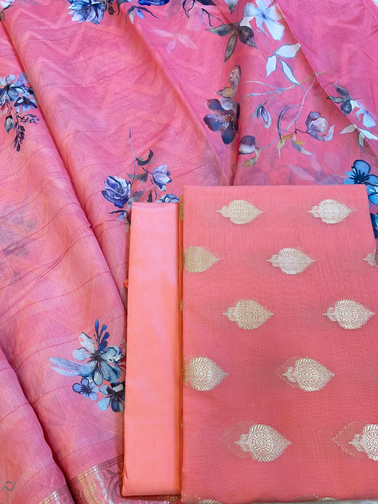 Peach Floral Zari Booti with Digital Print Dupatta Banarasi Suit 12SHL_CP4