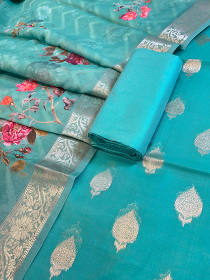 Blue Floral Zari Booti with Digital Print Dupatta Banarasi Suit 12SHL_CP5