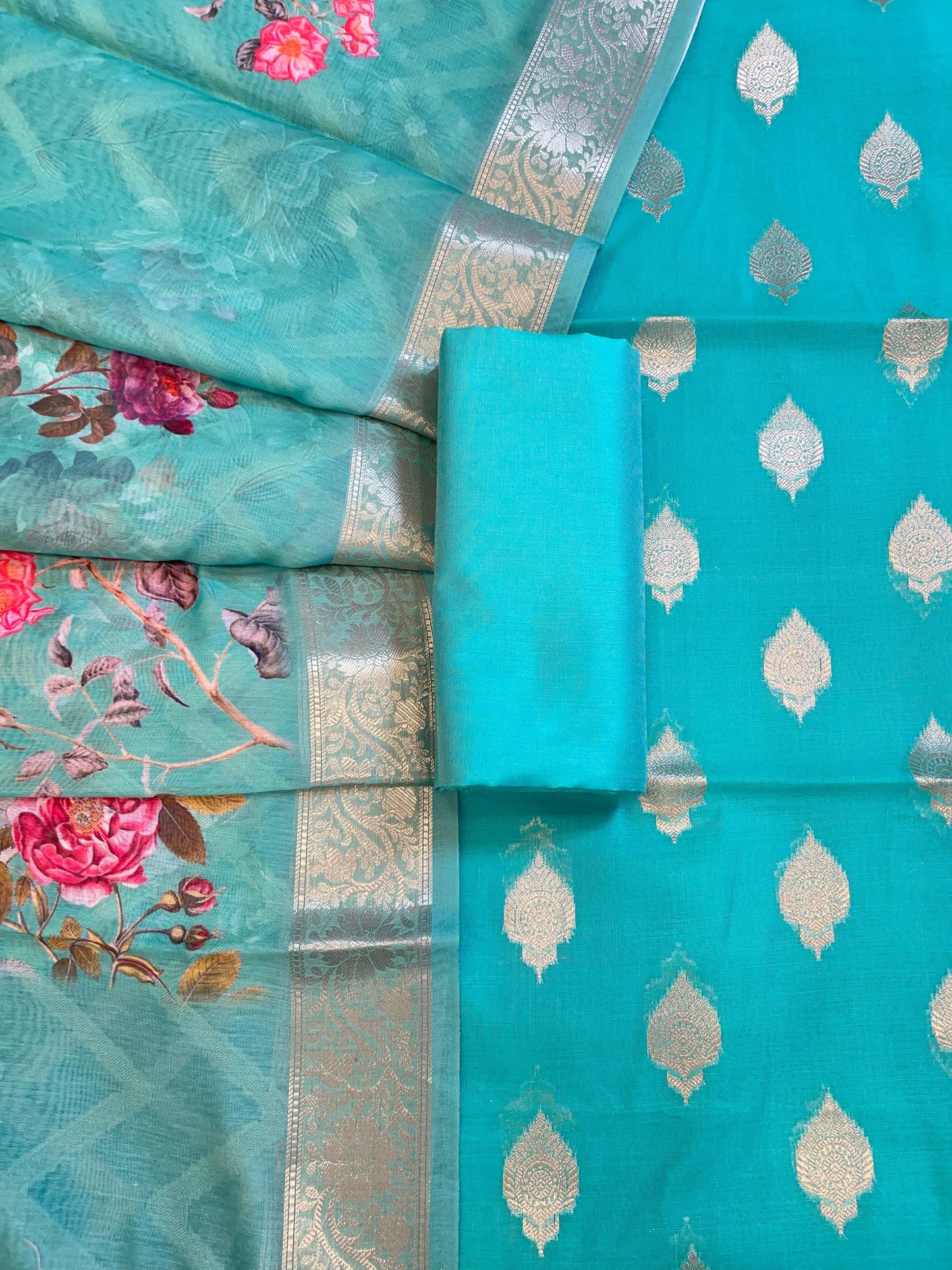 Blue Floral Zari Booti with Digital Print Dupatta Banarasi Suit 12SHL_CP5