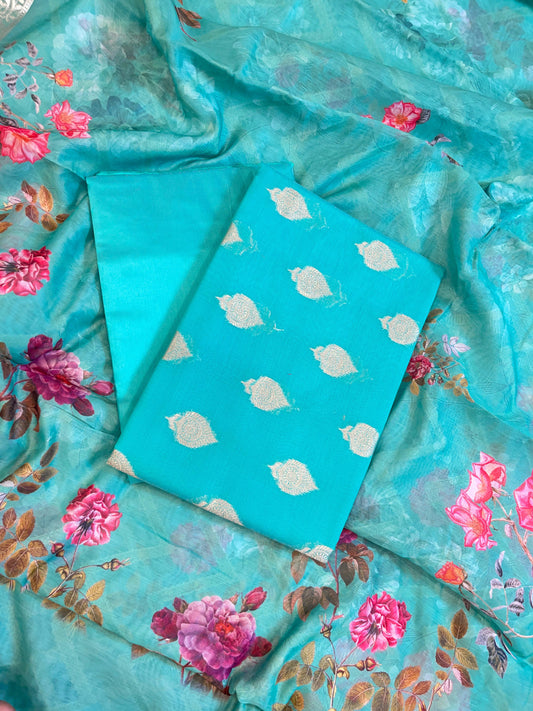 Blue Floral Zari Booti with Digital Print Dupatta Banarasi Suit 12SHL_CP5