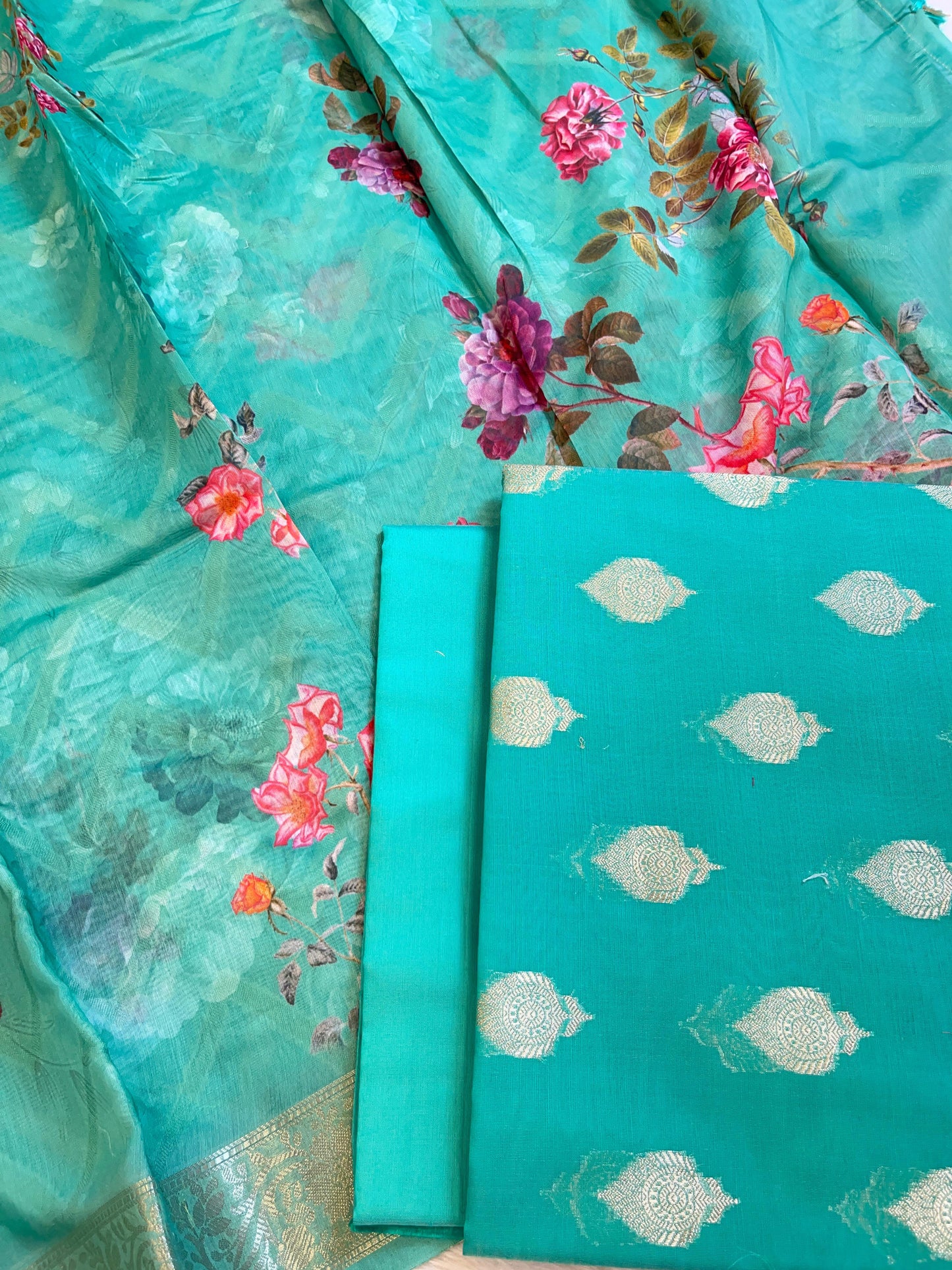 Blue Floral Zari Booti with Digital Print Dupatta Banarasi Suit 12SHL_CP5